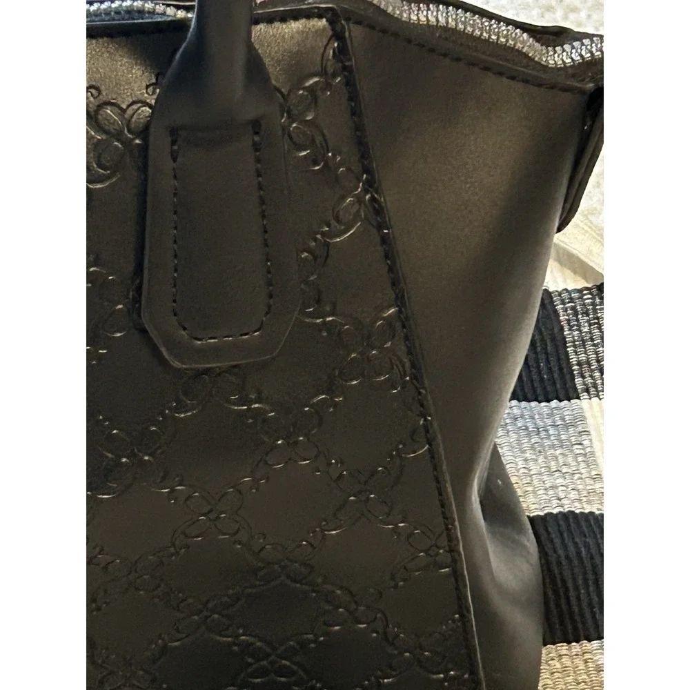Nine West - Patterned - Solid Black - Satchel- Hand Bag W/Lock + Key Decor